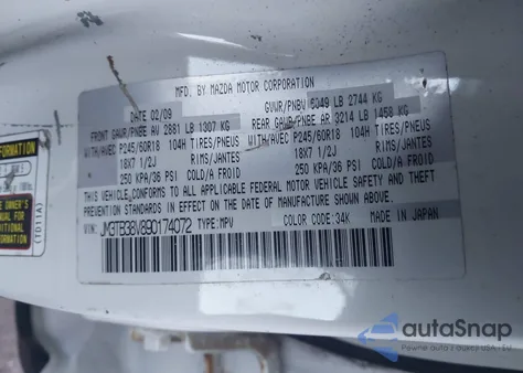 2009 Mazda Cx-9 Sport from USA, damaged, VIN JM3TB38V890174072